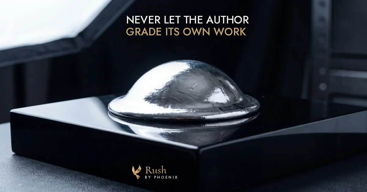 Never Let the Author Grade Its Own Work